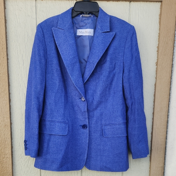 MaxMara Wool Silk Preppy Academia Knit Lightweight Italian Blazer Periwinkle 8